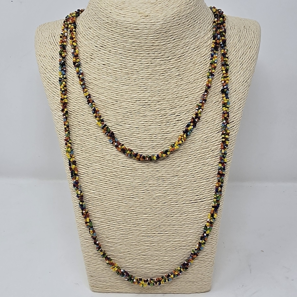 Vtg long seed beaded necklace bohemian african maasi style festival hippie